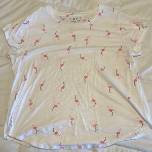 LOFT White Flamingo Print Short Sleeve Tee